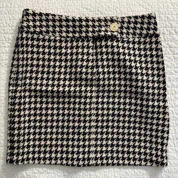 Vineyard Vines Black & Cream Wool Skirt W/ Silk Trim Shep & Ian Houndstooth - Picture 1 of 6